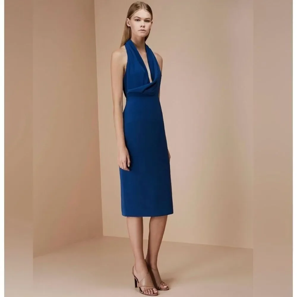 KEEPSAKE the Label Escape cowl neck pencil dress blue size S wedding party